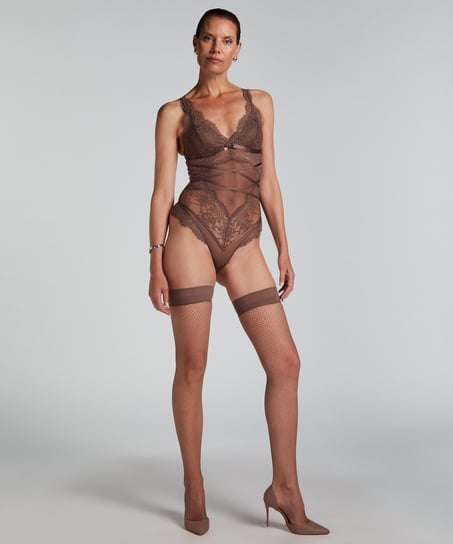 Bas Autofixants Fishnet Arabella, Brun