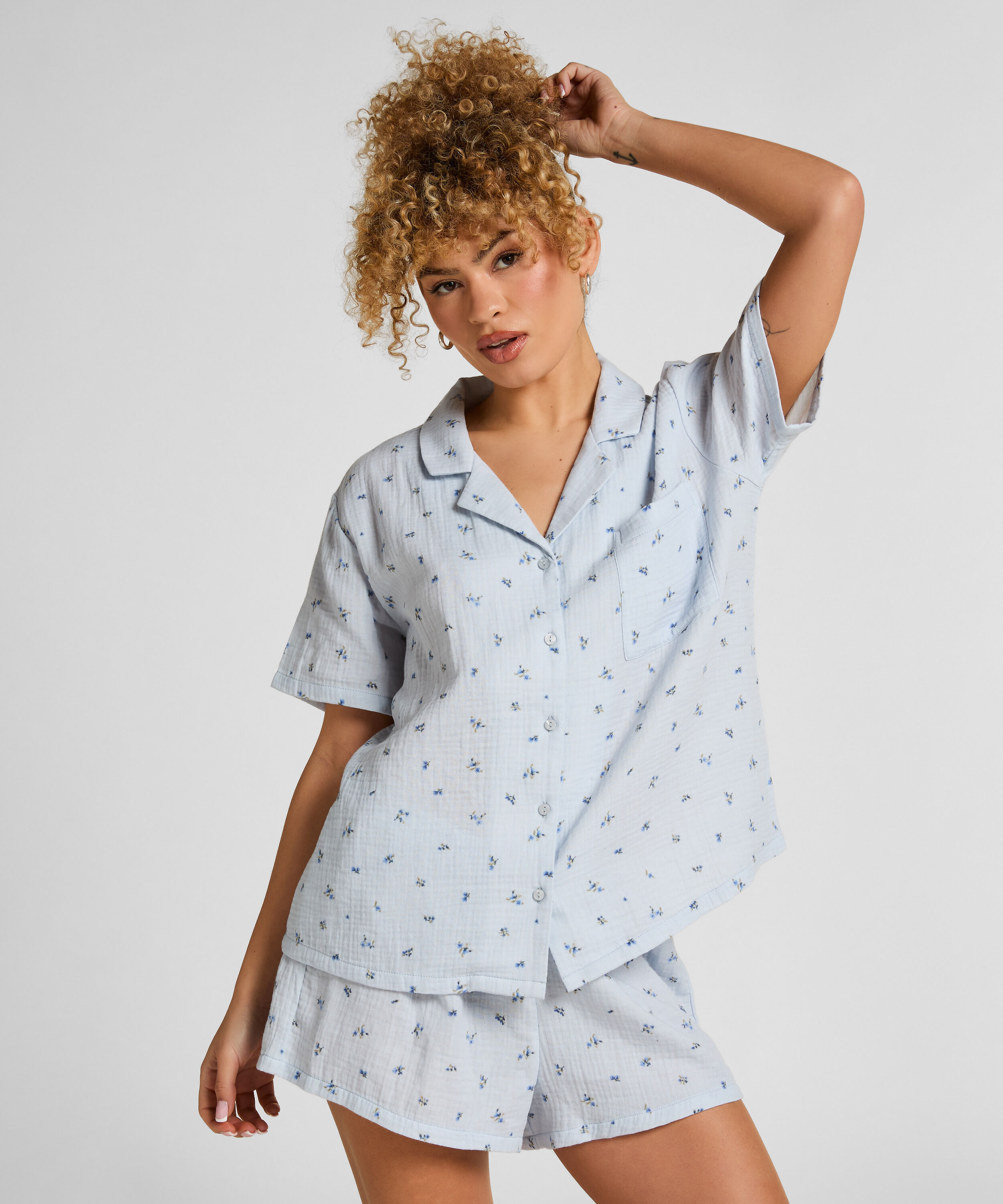 Short en mousseline, Bleu