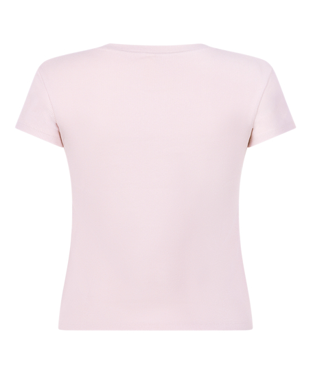 Haut de pyjama manches courtes rib crew neck, Rose