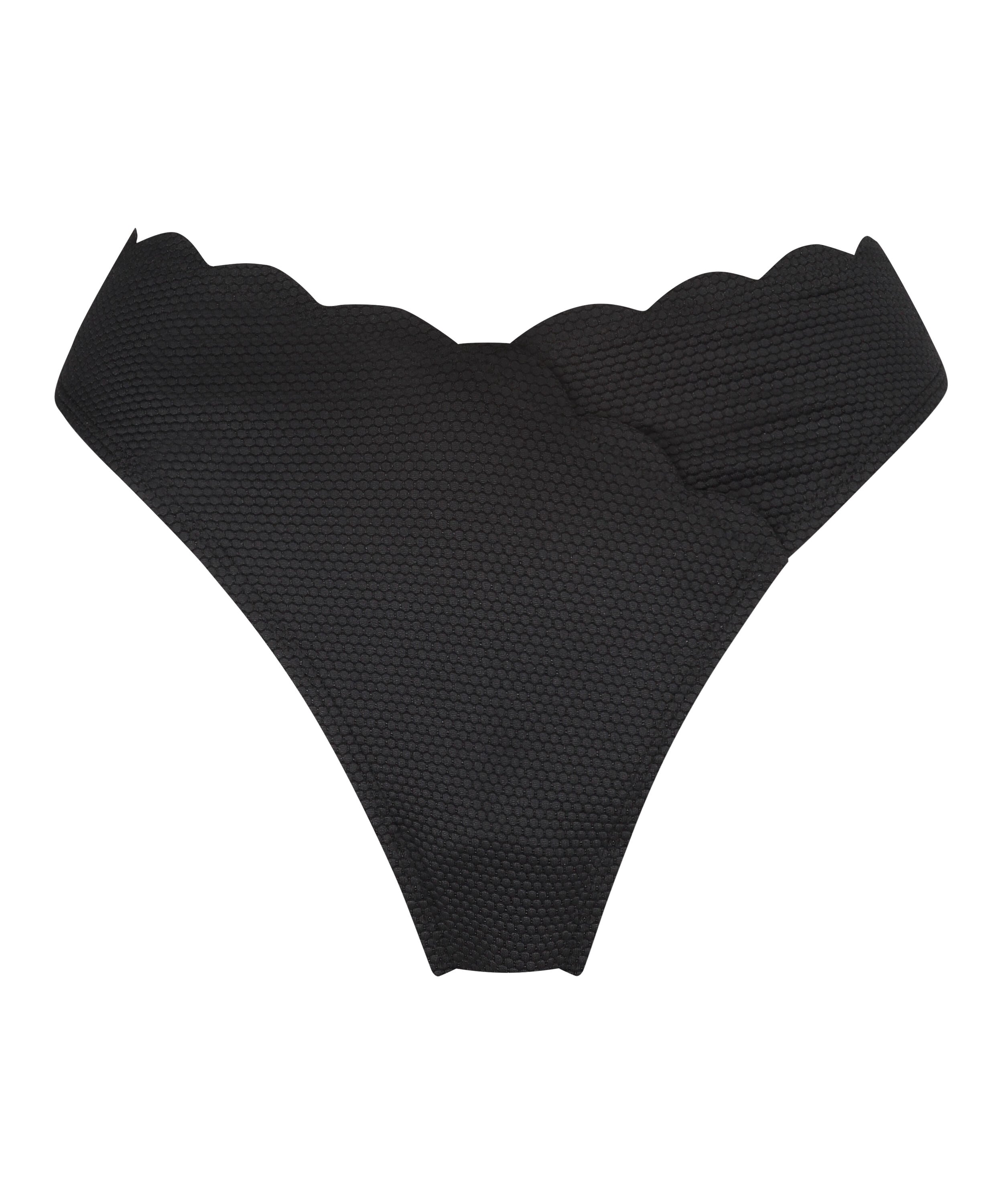 Hoog uitgesneden Bikinibroekje Scallop, Zwart