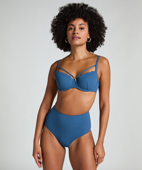 Scallop Bikinibroekje met Hoge Taille, Blauw
