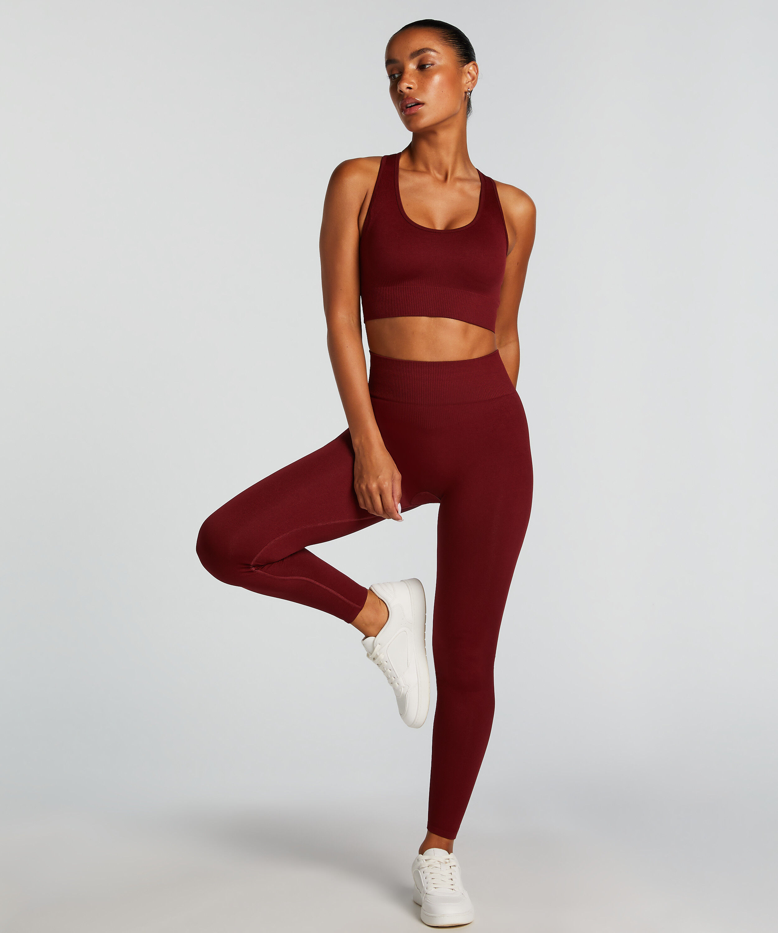 Legging de sport sans coutures taille haute HKMX, Rouge