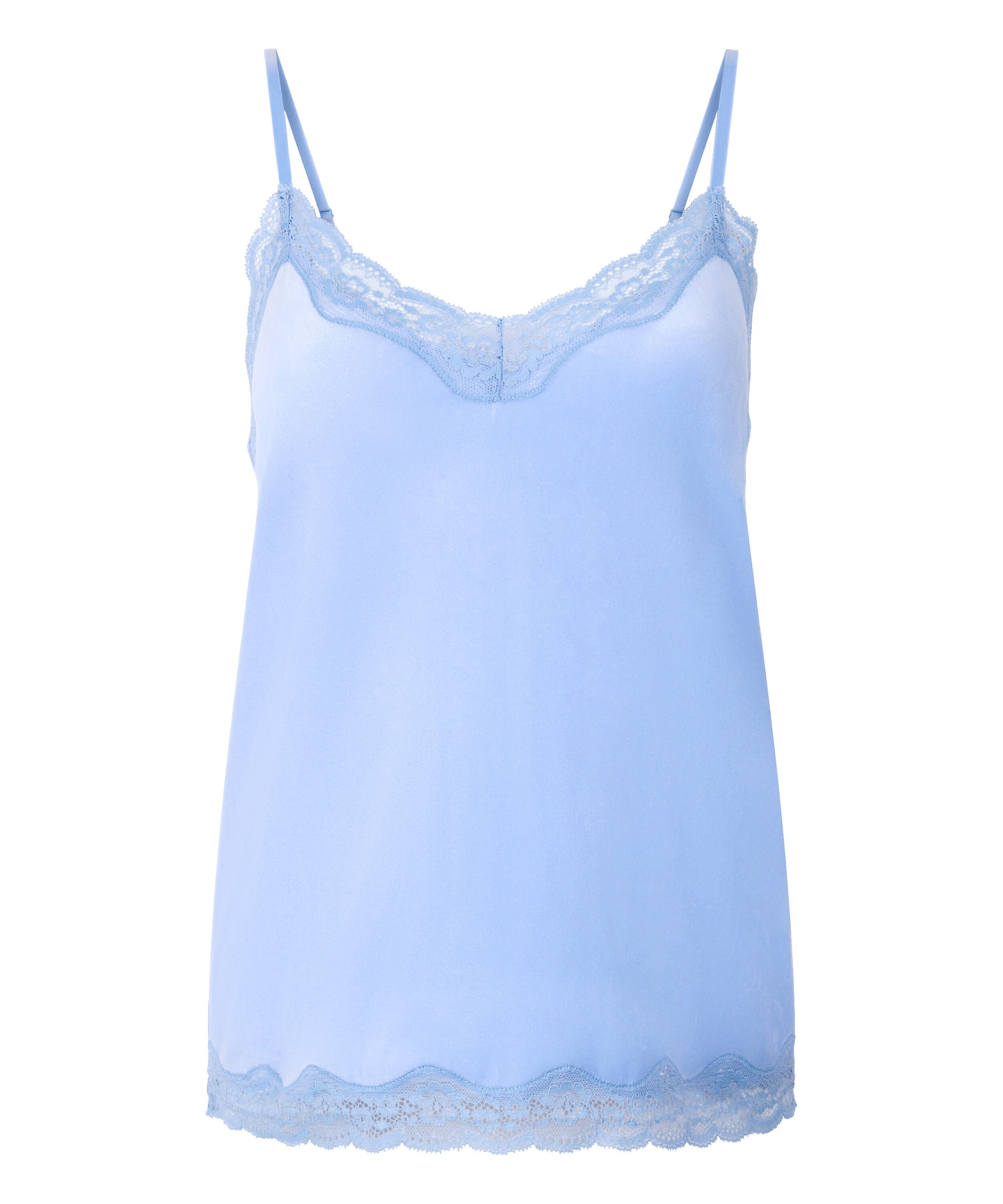 Cami top Velours Lace, Blauw