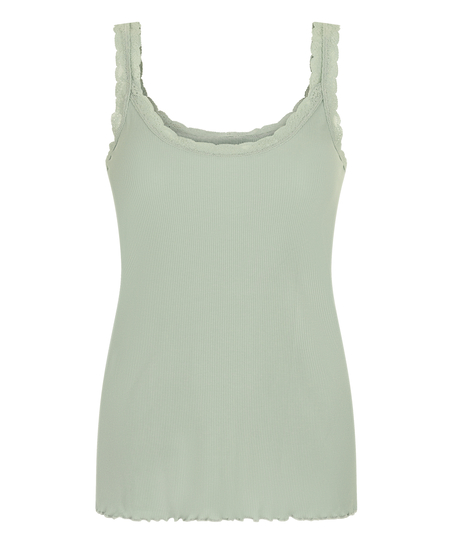 Rib Jersey Singlet met Kant, Groen
