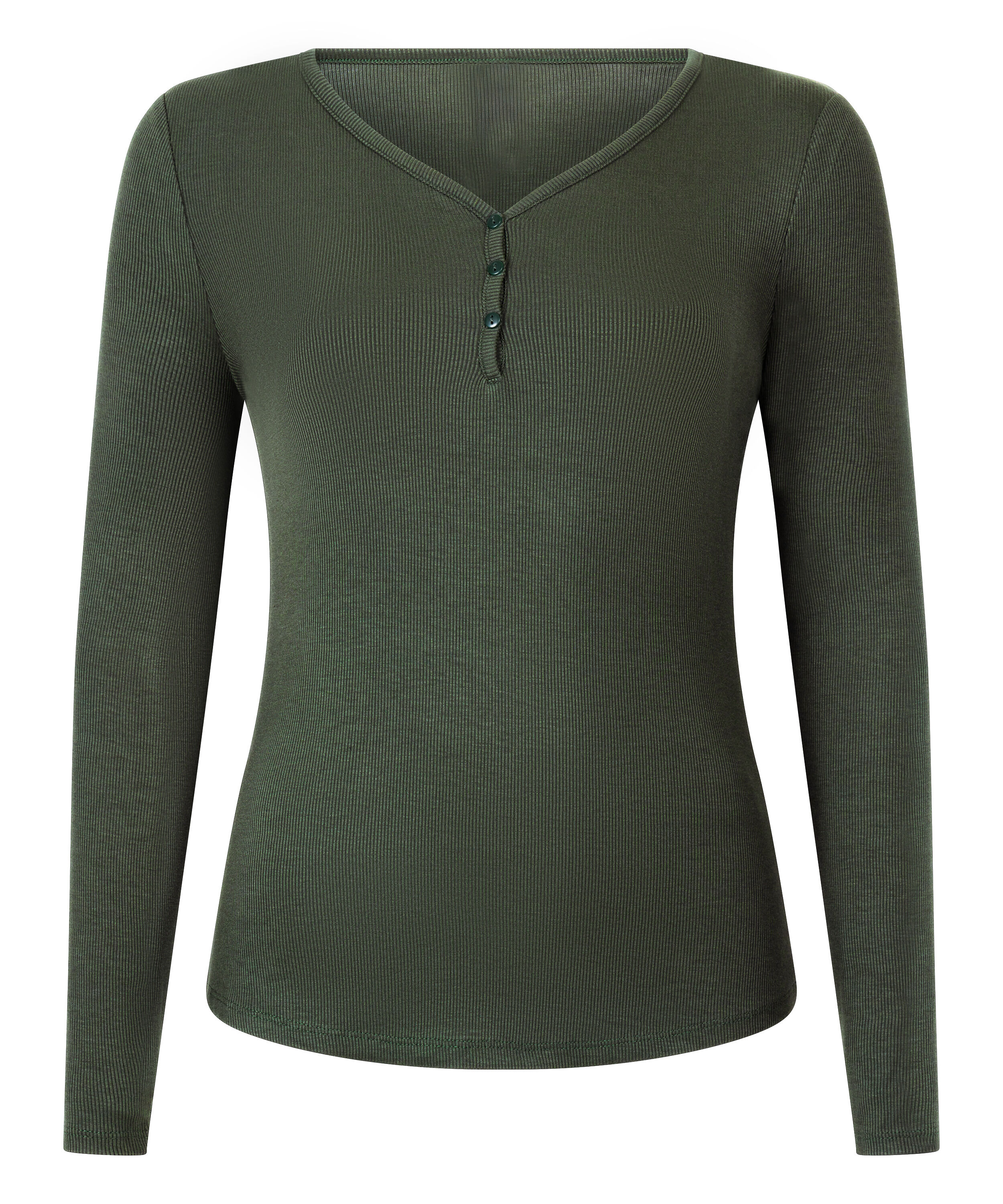 Pyjamatop met lange mouwen Henley, Groen