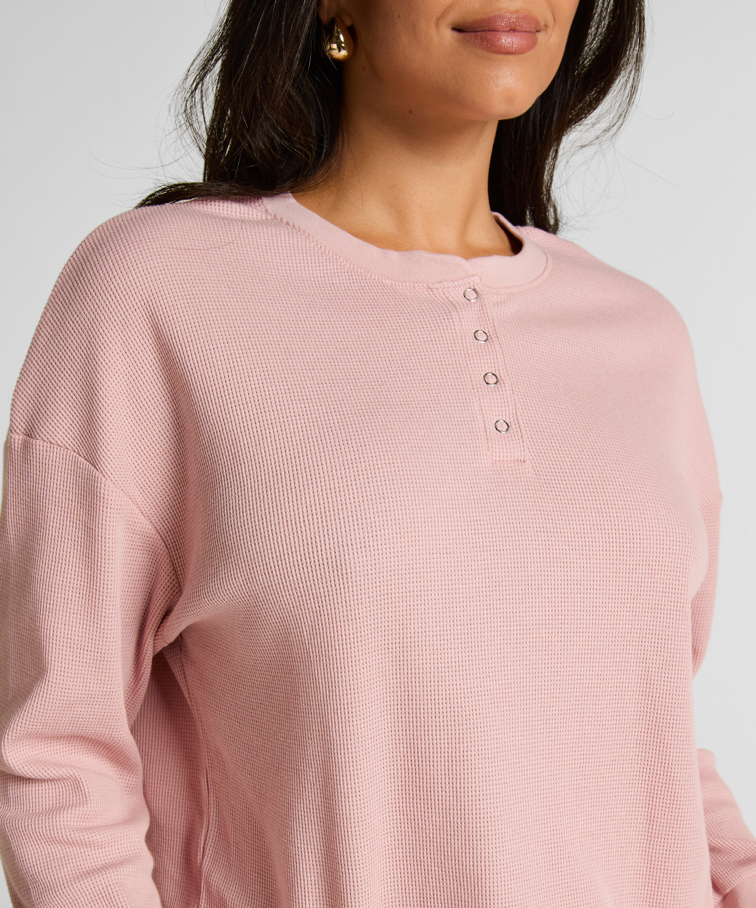 Top van wafelstof Henley, Roze, main