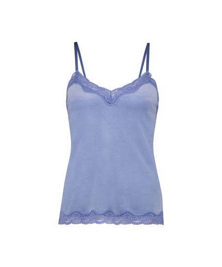 Cami top Velours Lace, Blauw