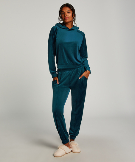 Joggingbroek Velours Pintuck, Blauw