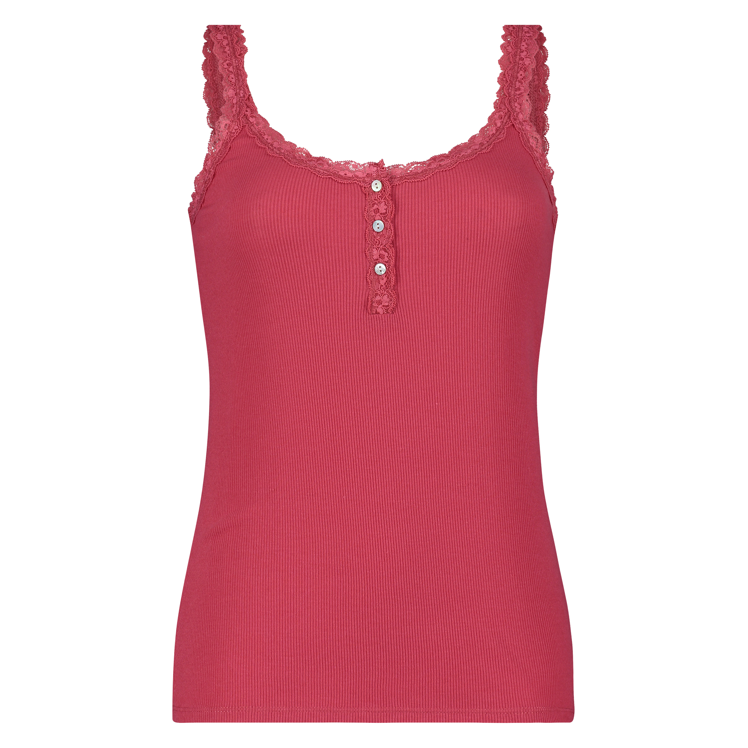 Singlet top cami rib lace, Rood, main