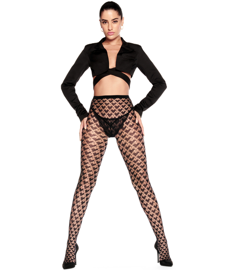 Panty fishnet Hearts, Zwart
