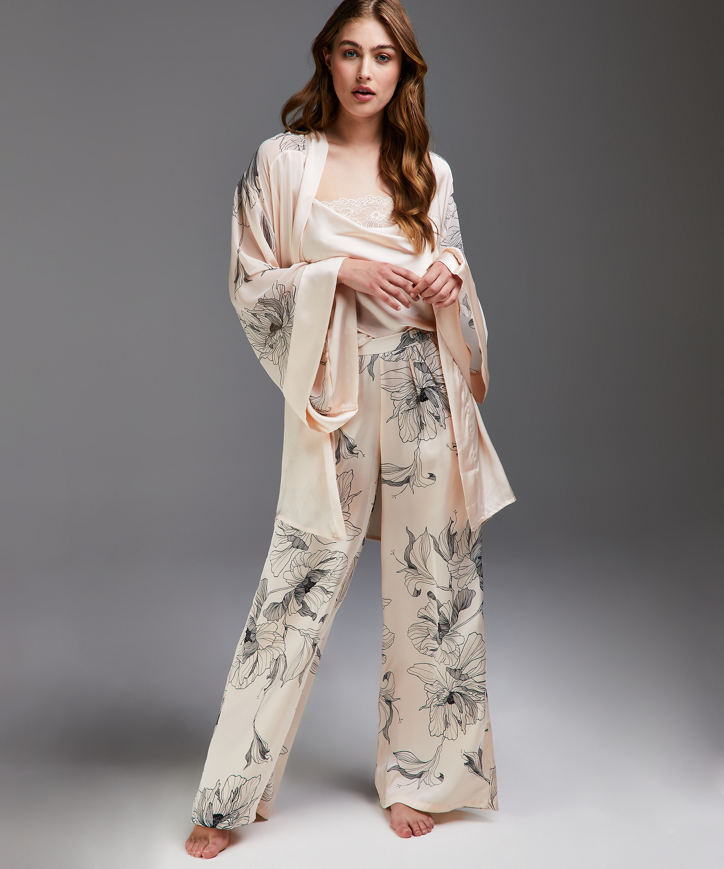 Kimono satin Lotus, Rose, main