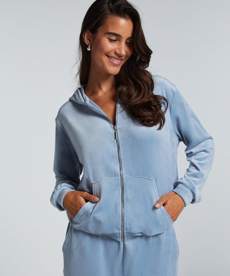Manteau &agrave; capuche velours, Bleu