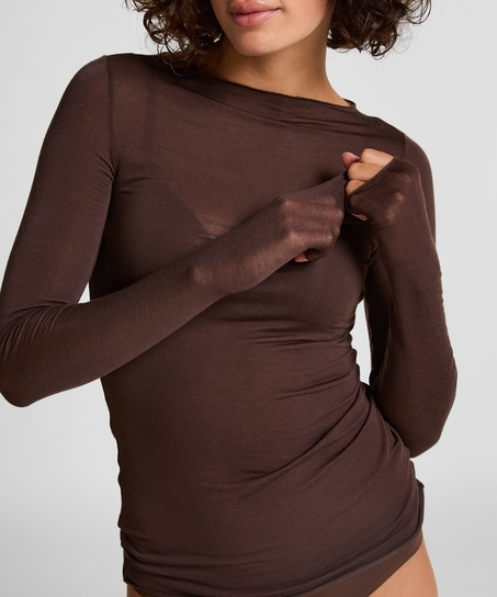 super soft Boothals shirt met Cashmere, Bruin