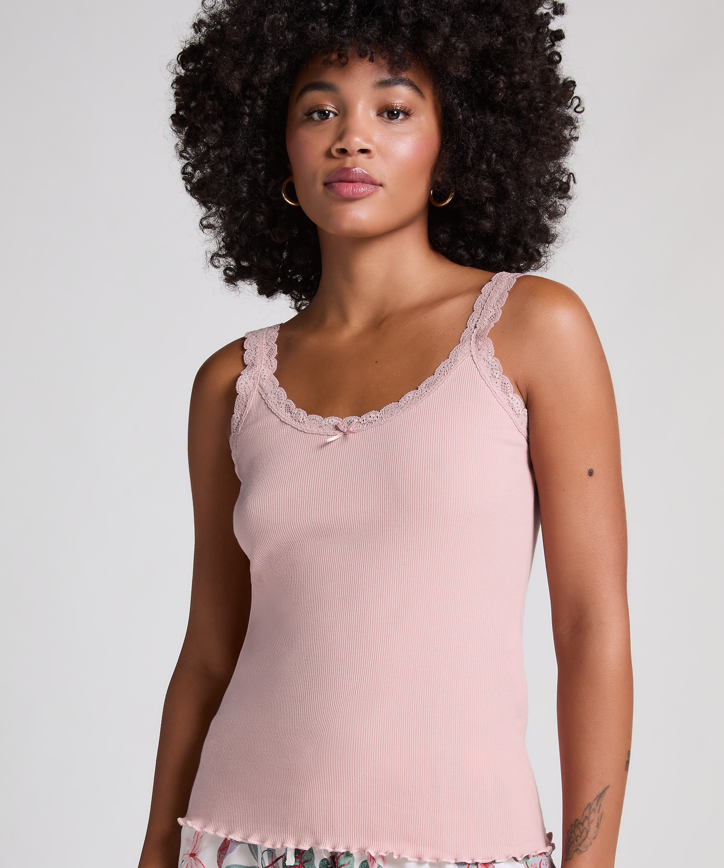 Cami Rib Lace, Roze, main