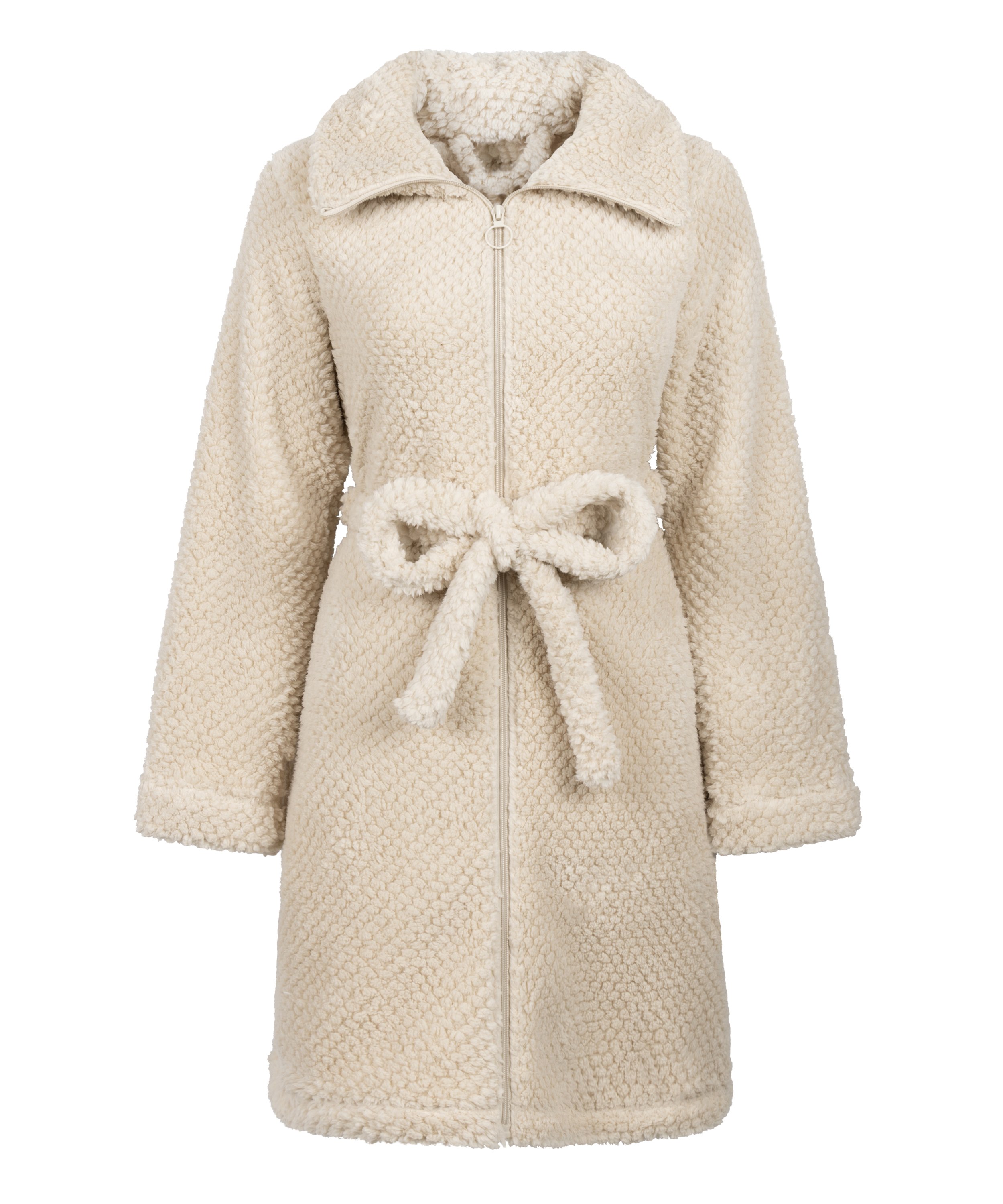 Fleece badjas met rits, Wit, main