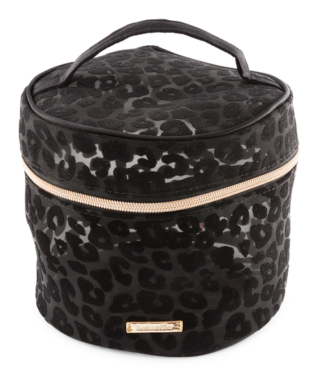 Make up tas mesh leopard groot, Zwart