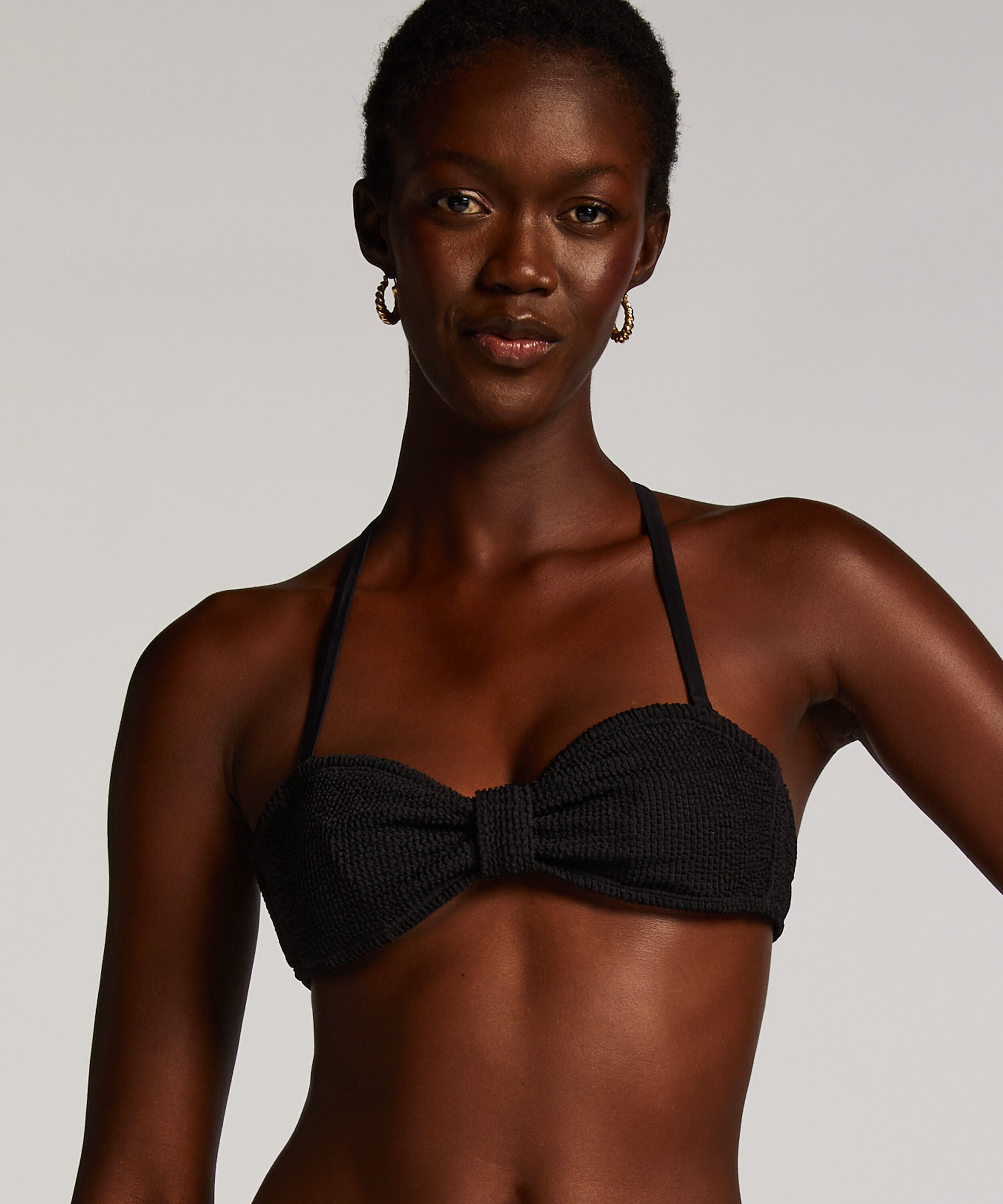 Bandeau bikinitop Crinkle, Zwart