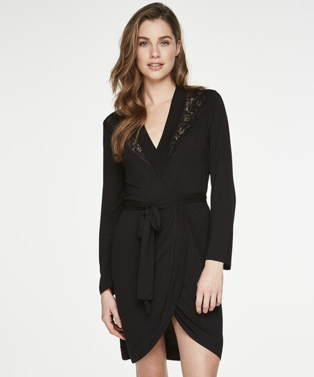Badjas Modal Lace, Zwart