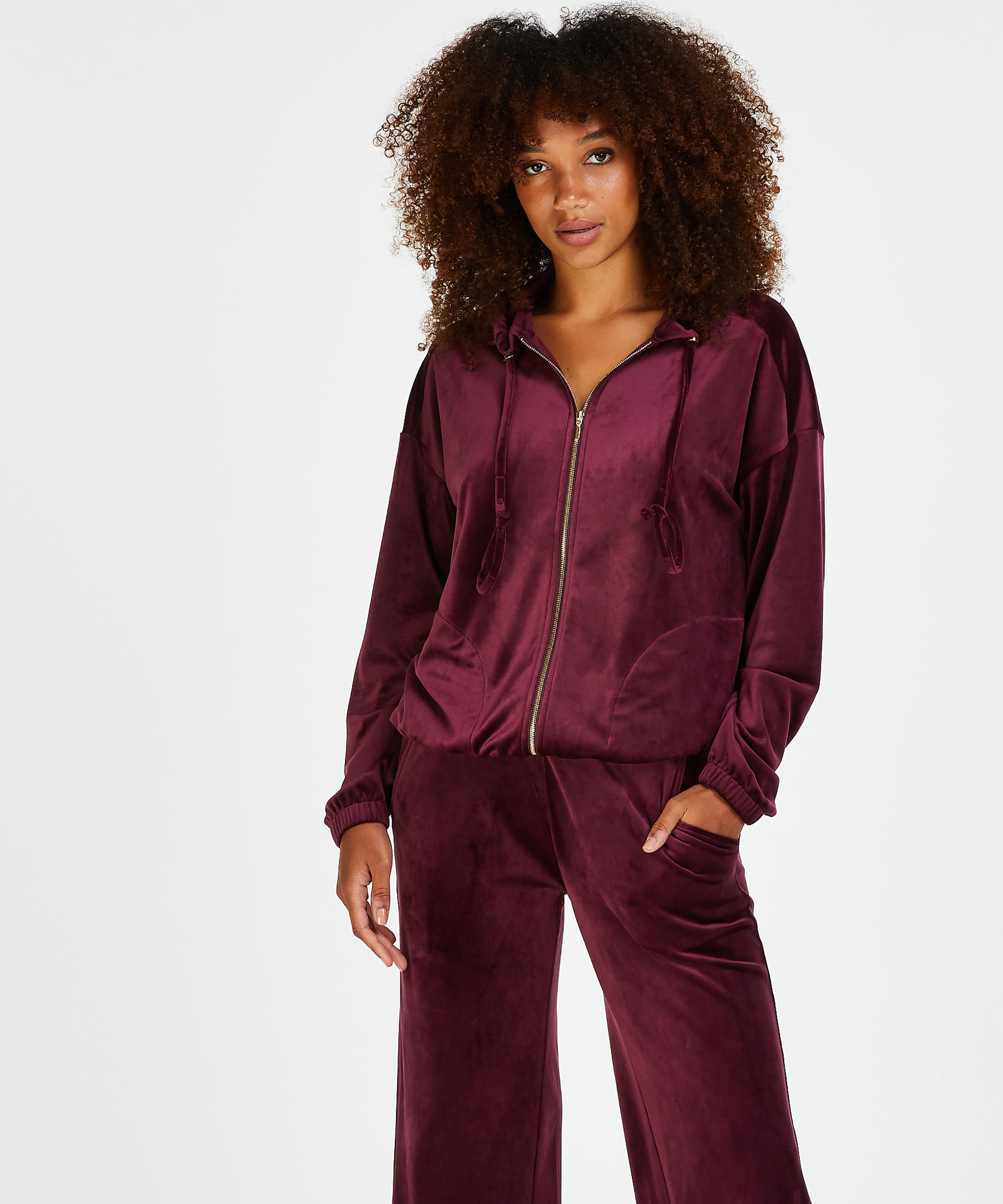 Jacket hoodie velours, Rood, main