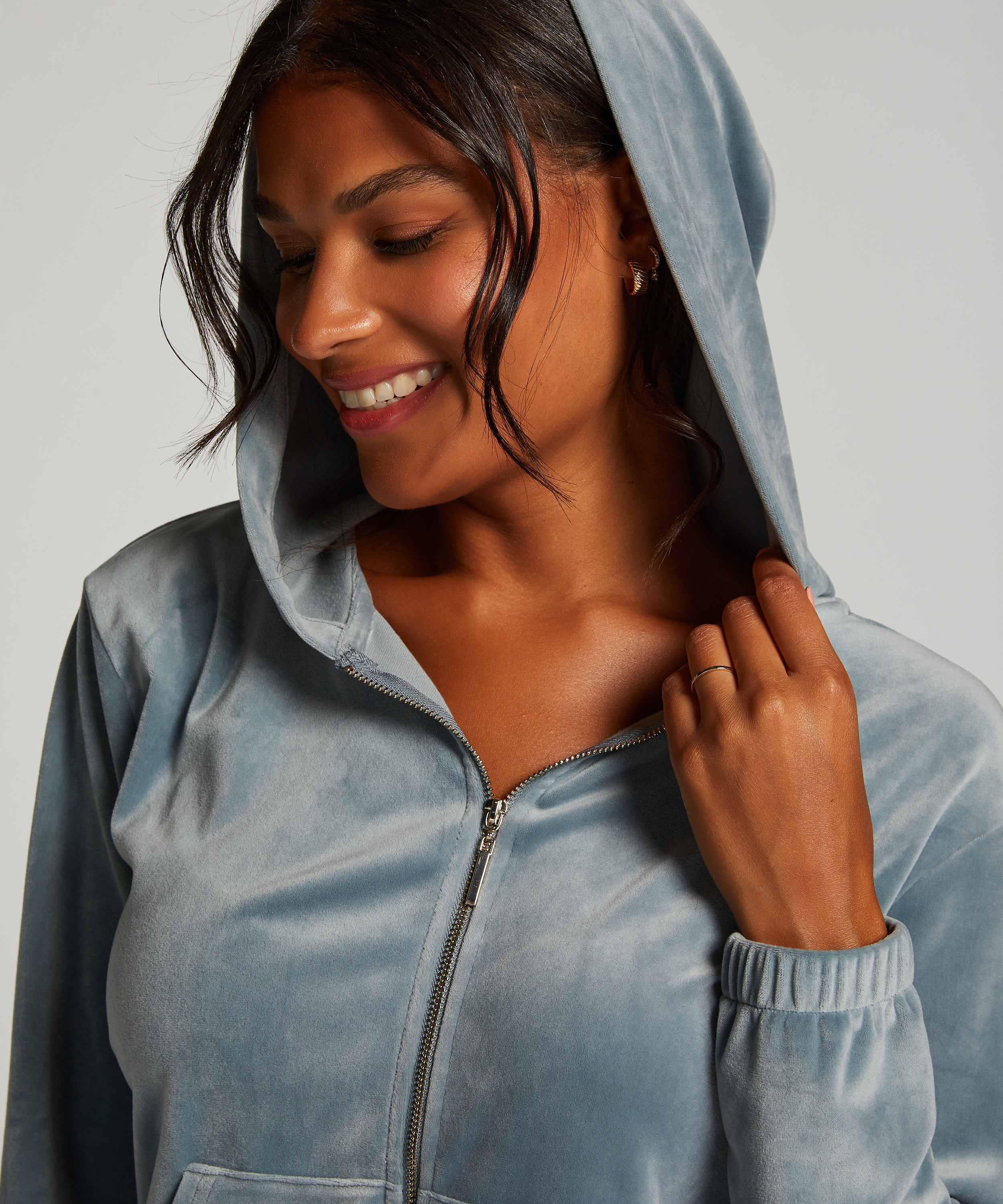 Hoodie jas Velours, Blauw, main