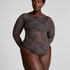 body met lange mouwen Tara Leopard, Zwart