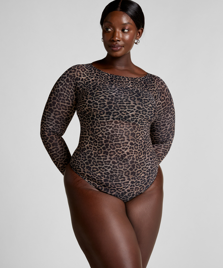 body met lange mouwen Tara Leopard, Zwart