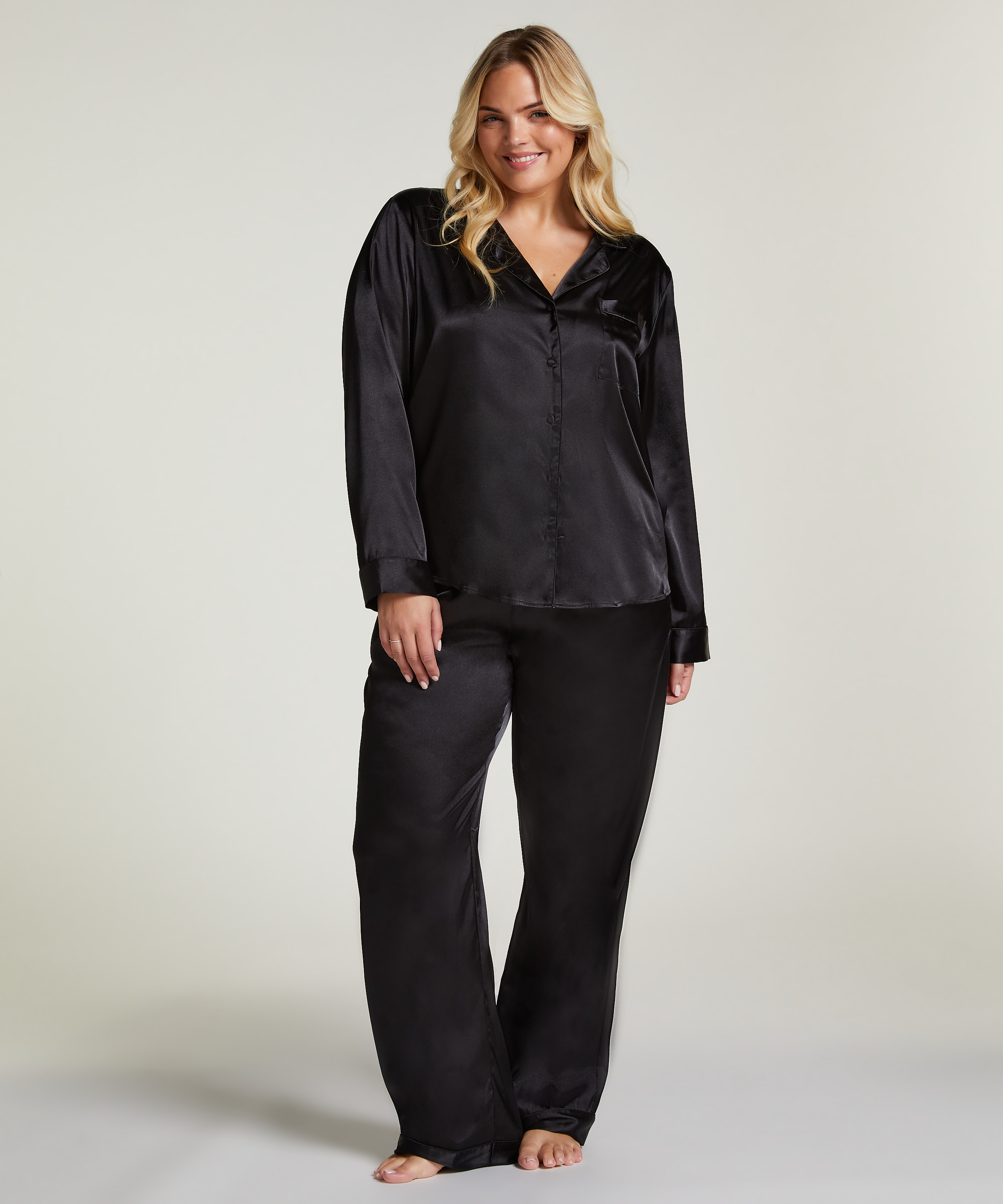 Pantalon Satin, Noir, main