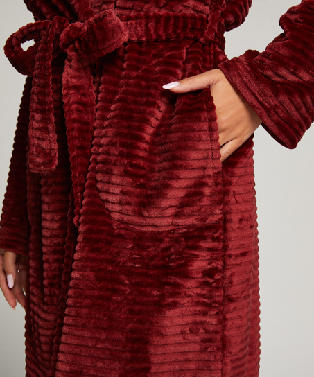 Peignoir court côtelé en polaire, Brun