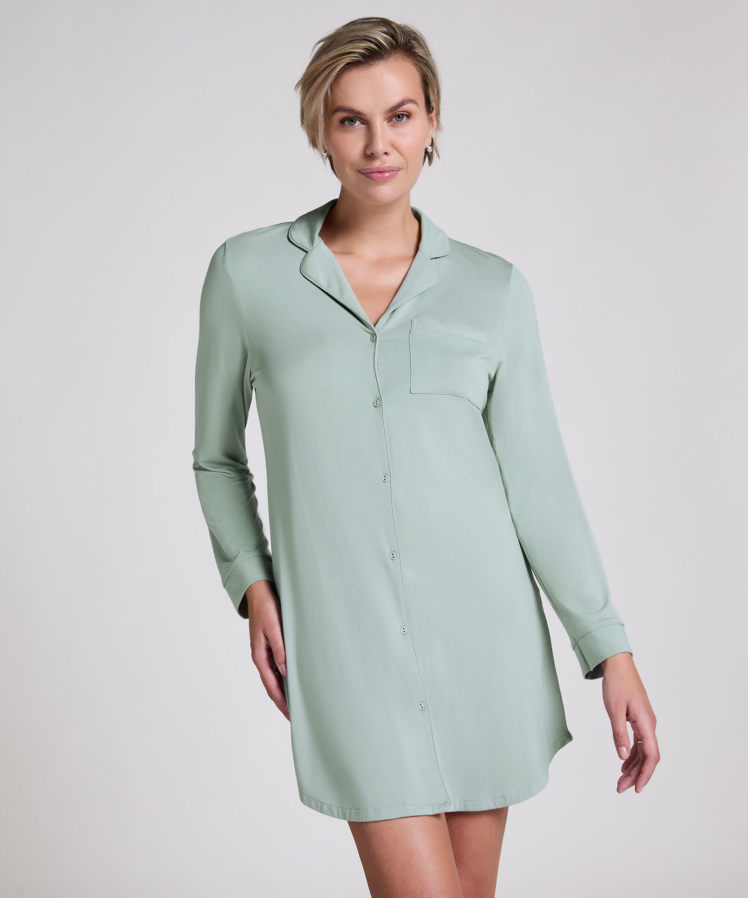 Robe-chemise à manches longues en jersey Essential, Vert