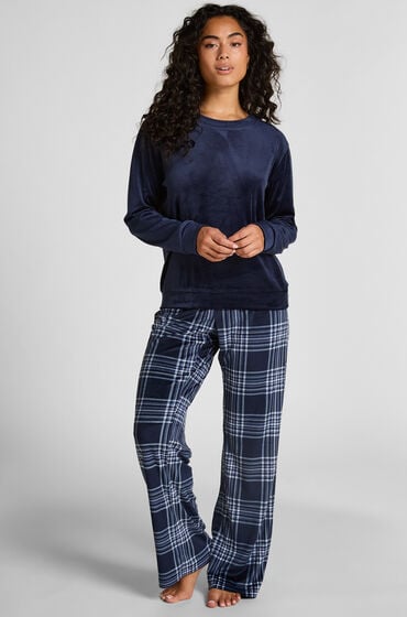 Hunkemöller Pyjamaset Velours Blauw thumbnail
