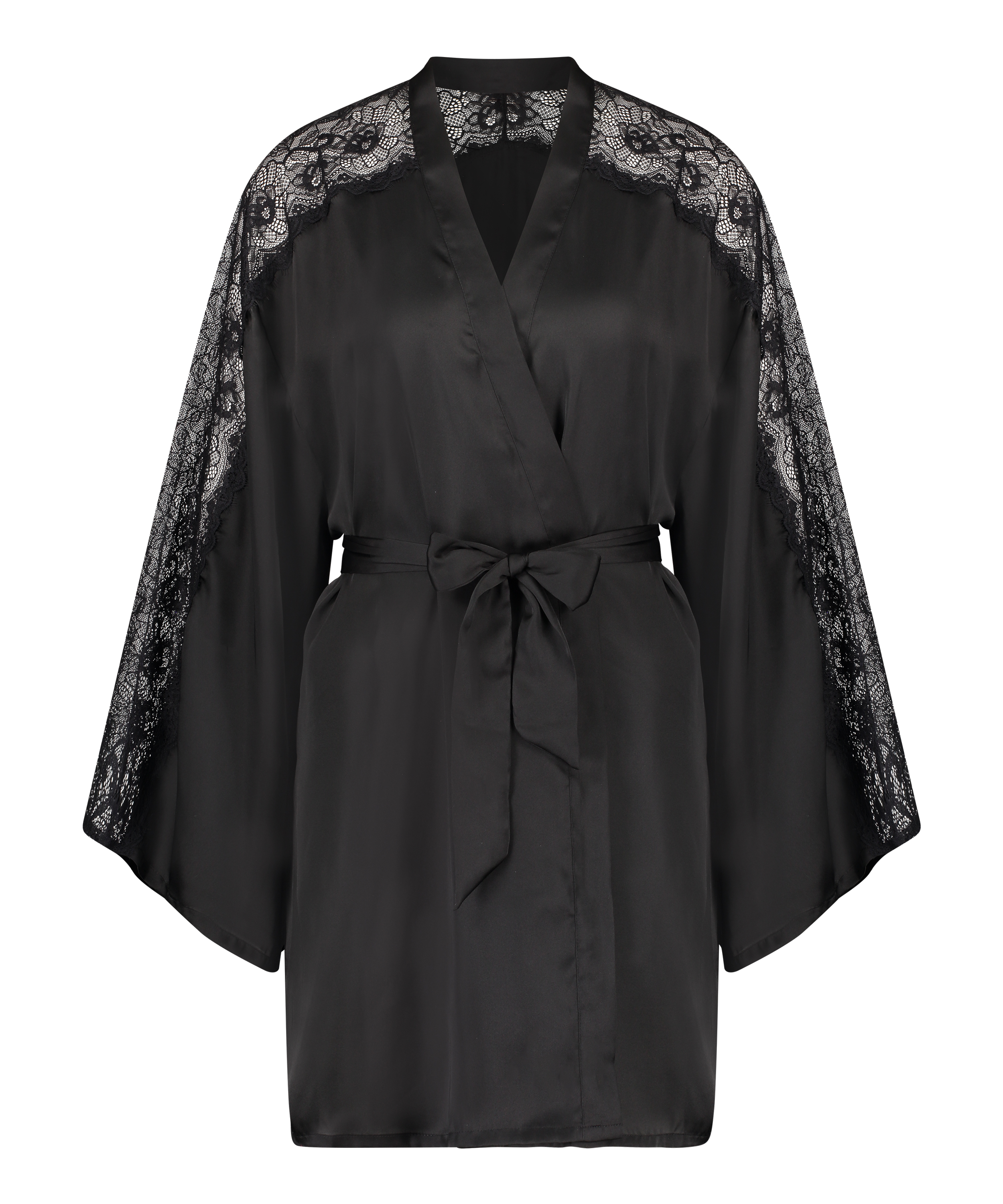 Kimono Satin Lace, Zwart, main