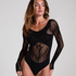 All-over fishnet body, Zwart