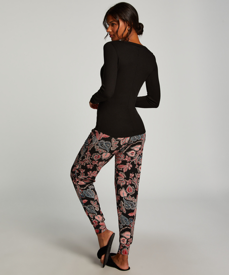 Pyjamatop lange mouwen, Zwart