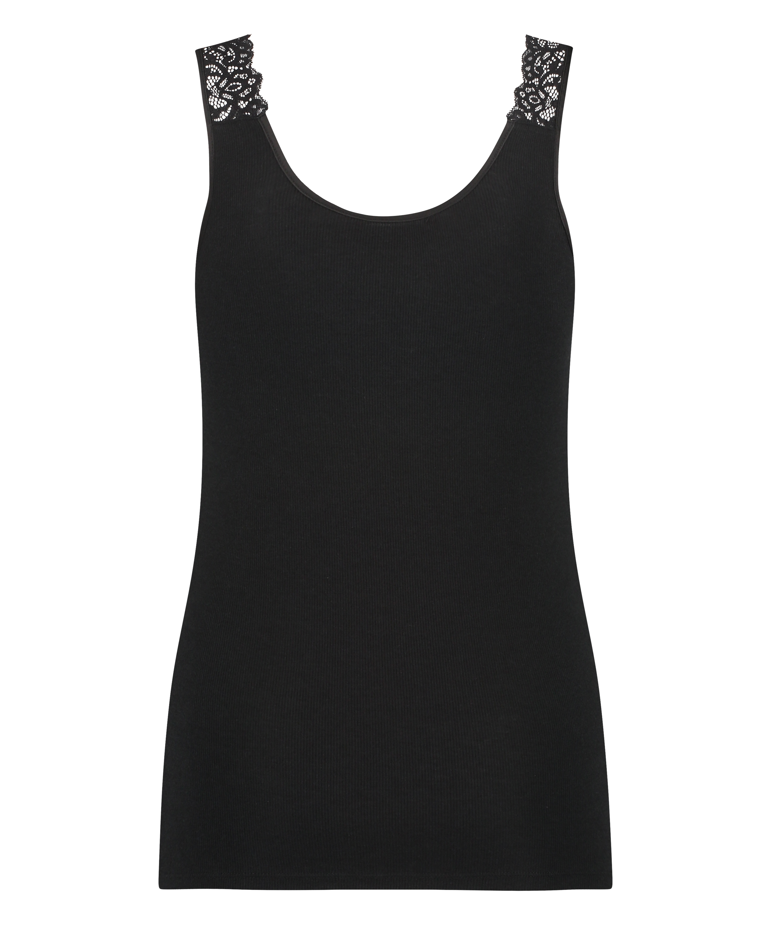 Singlet Rib Lace, Zwart, main