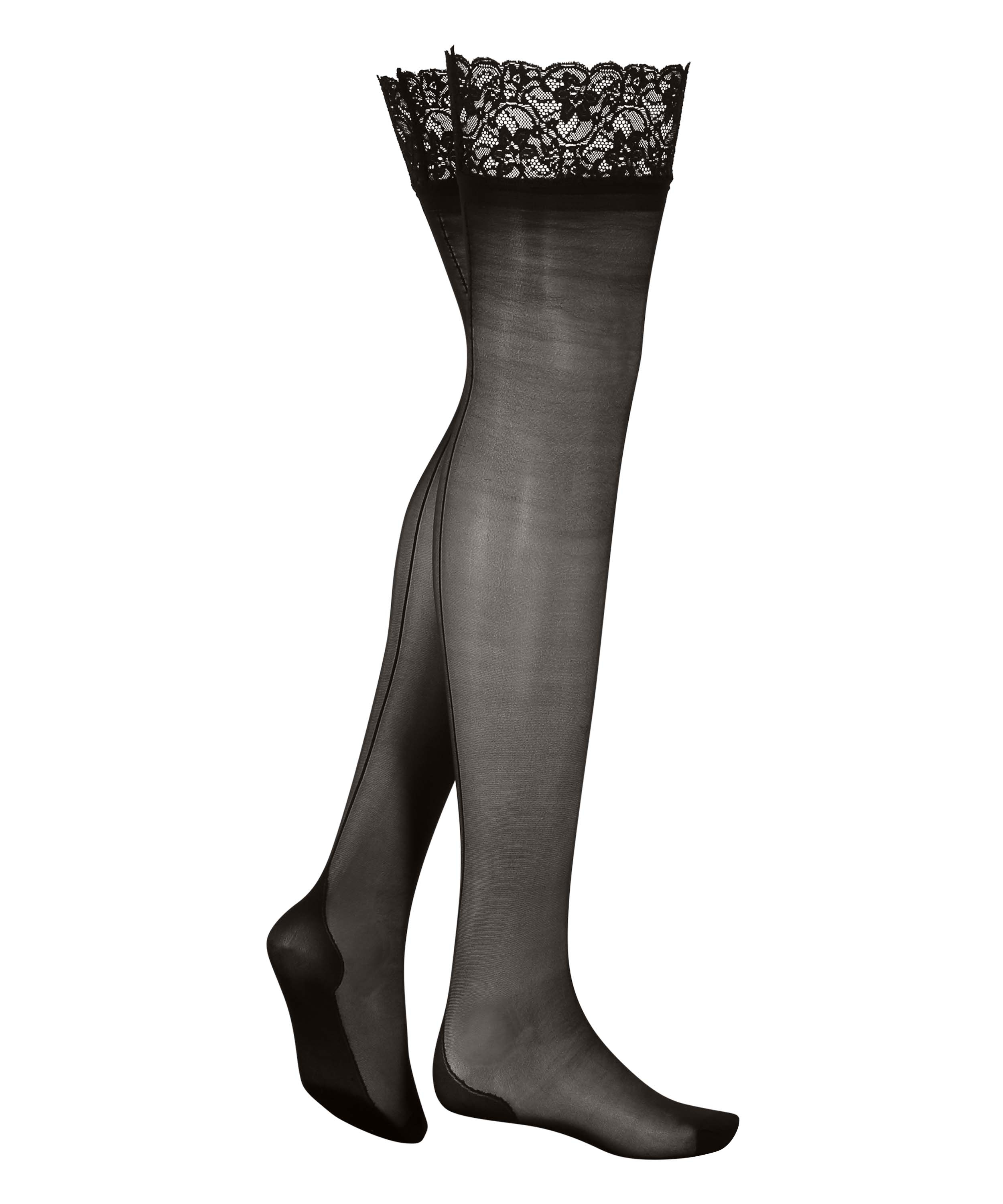 Stocking 15 denier Lace Backseam, Zwart, main