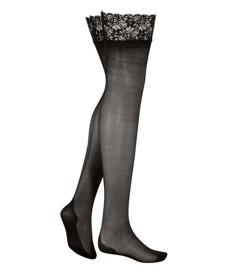 Stocking 15 denier Lace Backseam, Zwart