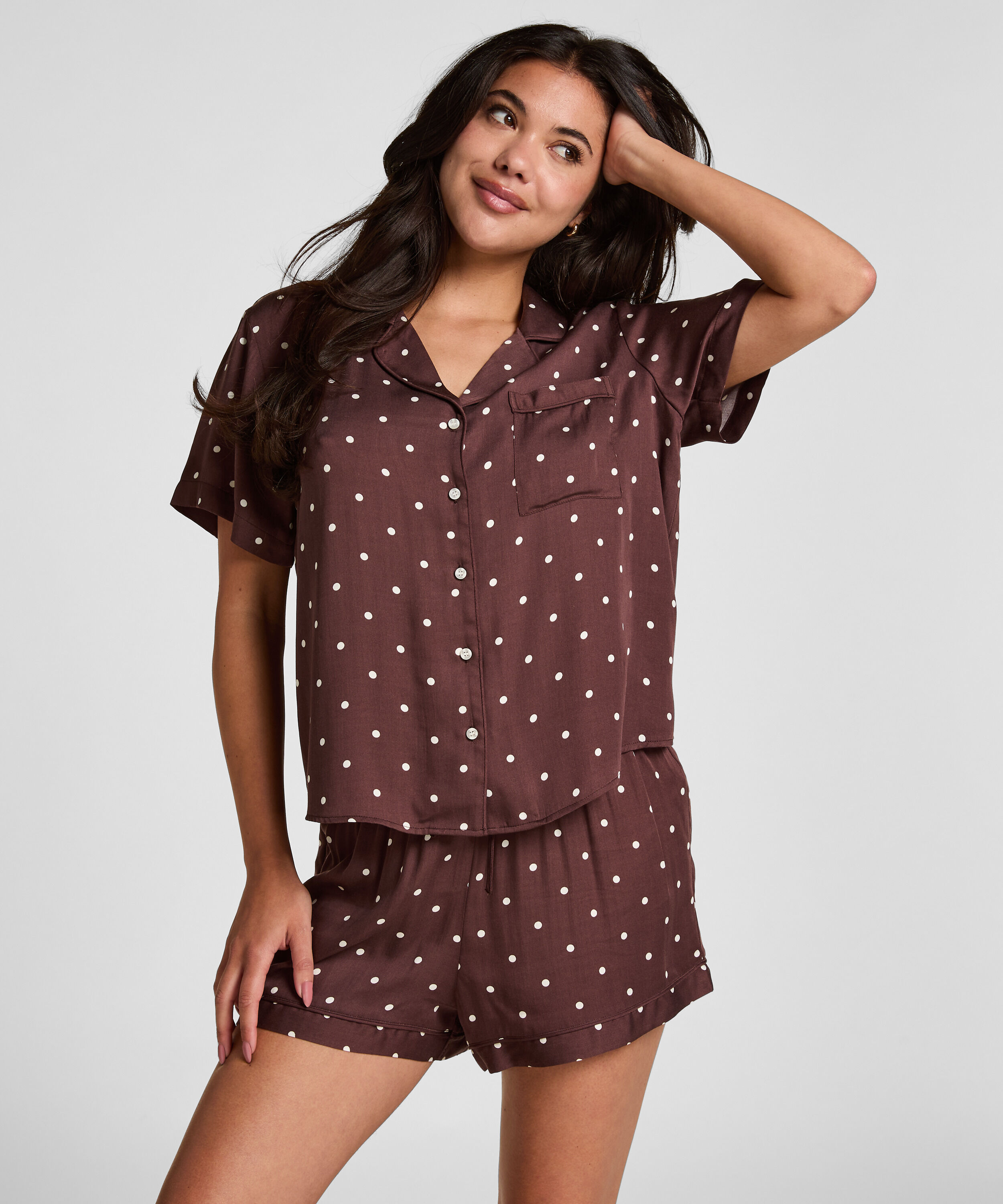 Short de pyjama Satin, Brun Short de pyjama Satin, Brun