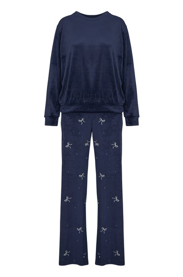 Hunkemöller Pyjama Set Velours Blauw, foto 3
