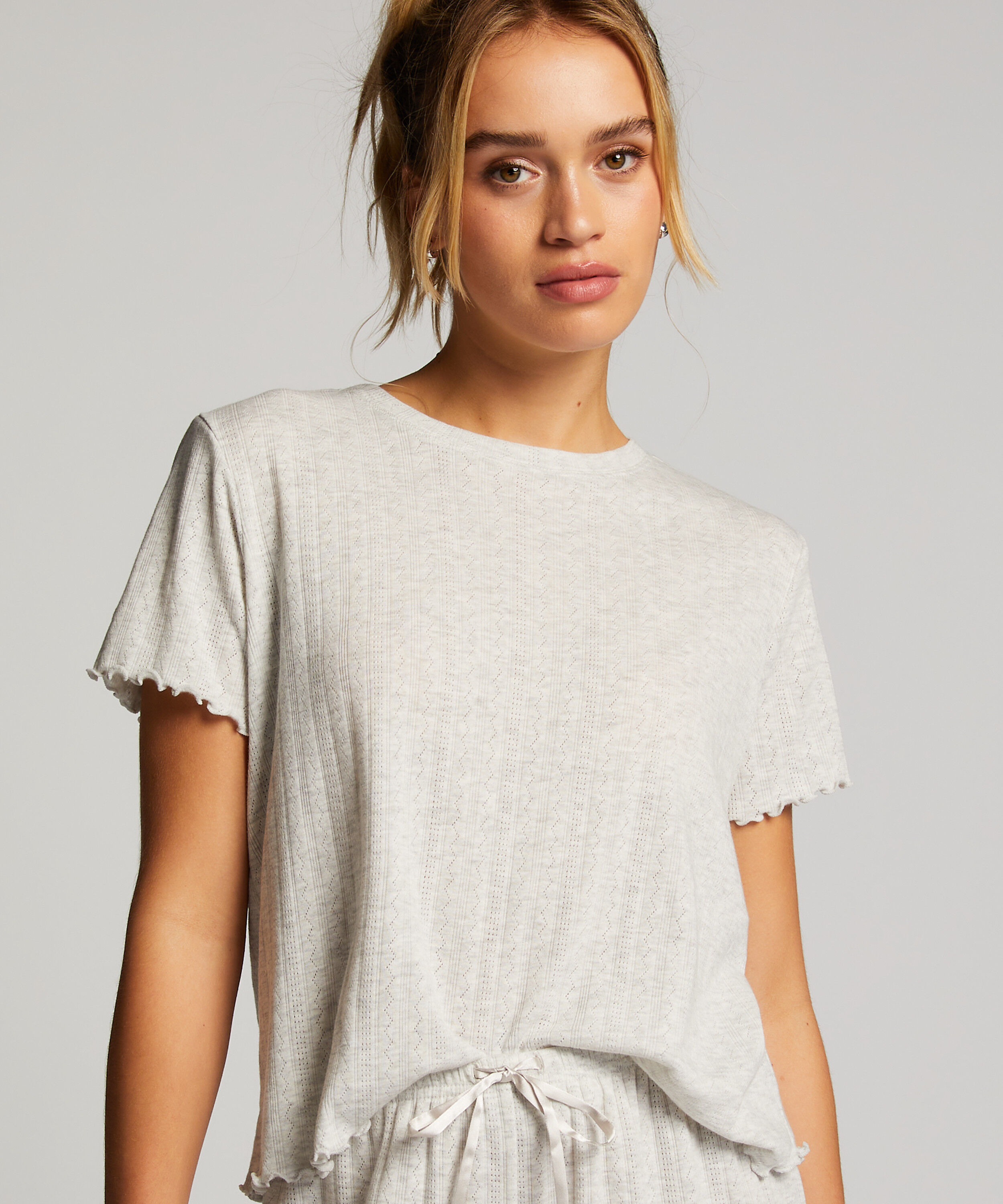 Pyjama top korte mouwen loose fit, Beige