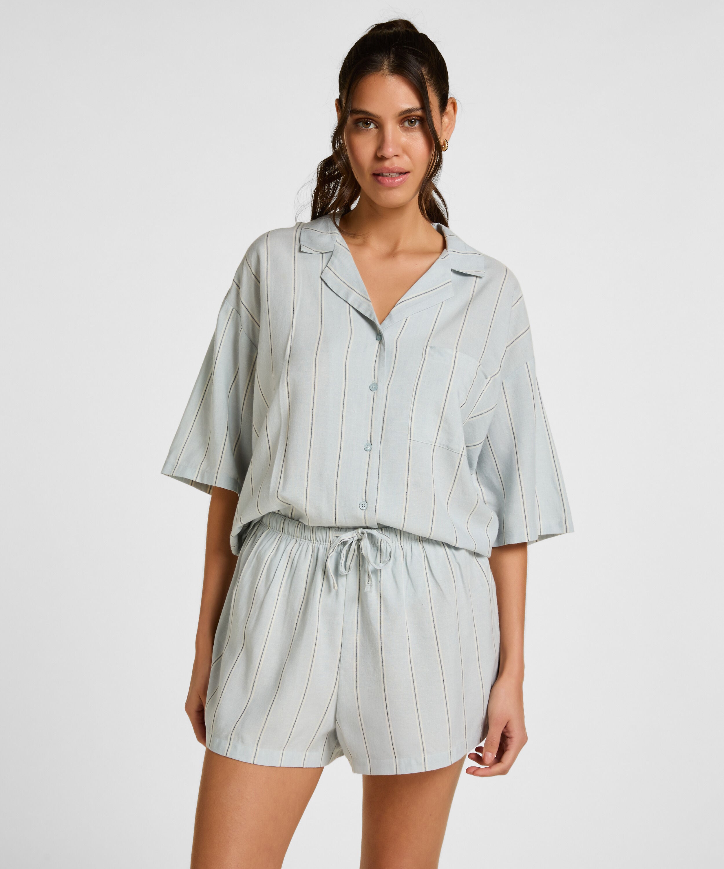 Linnen Pyjama Short, Blauw