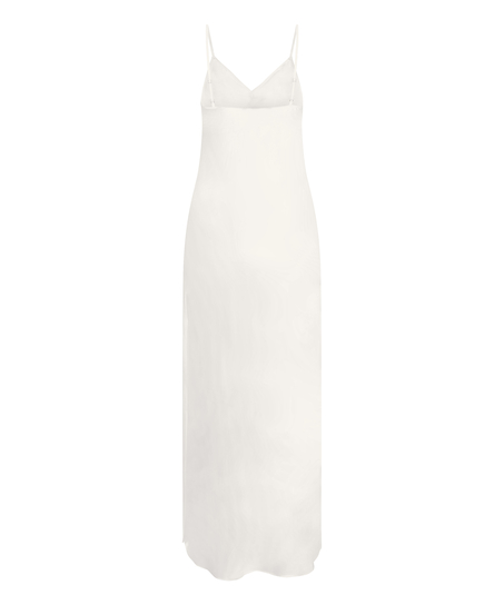 Slip dress longue en satin floral, Blanc