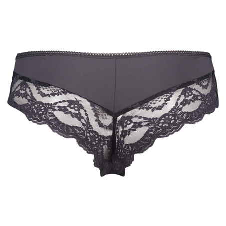 Slip brésilien en dentelle à froufrous Micro Contrast, Gris