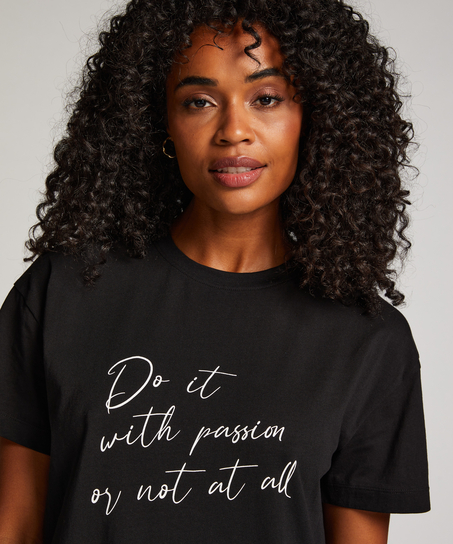 Nachthemd Ronde hals, Zwart