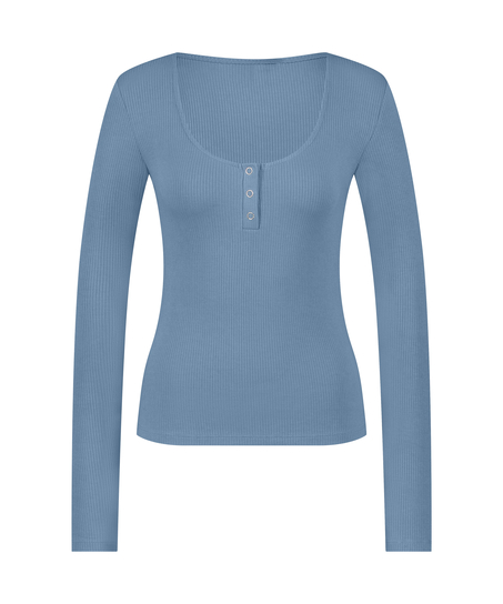 Pyjama top lange mouwen rib, Blauw