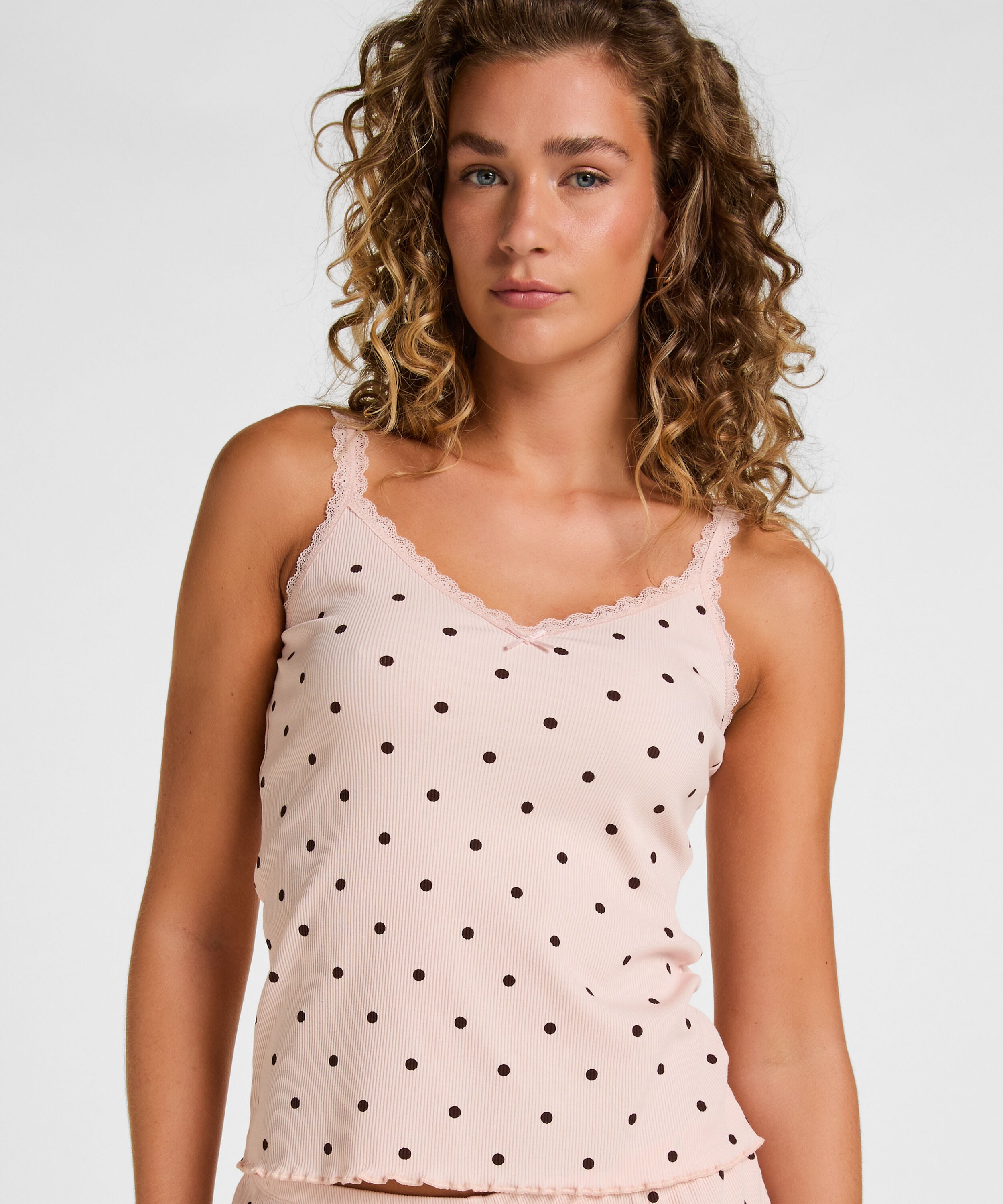 Rib Jersey Singlet met Kant, Roze