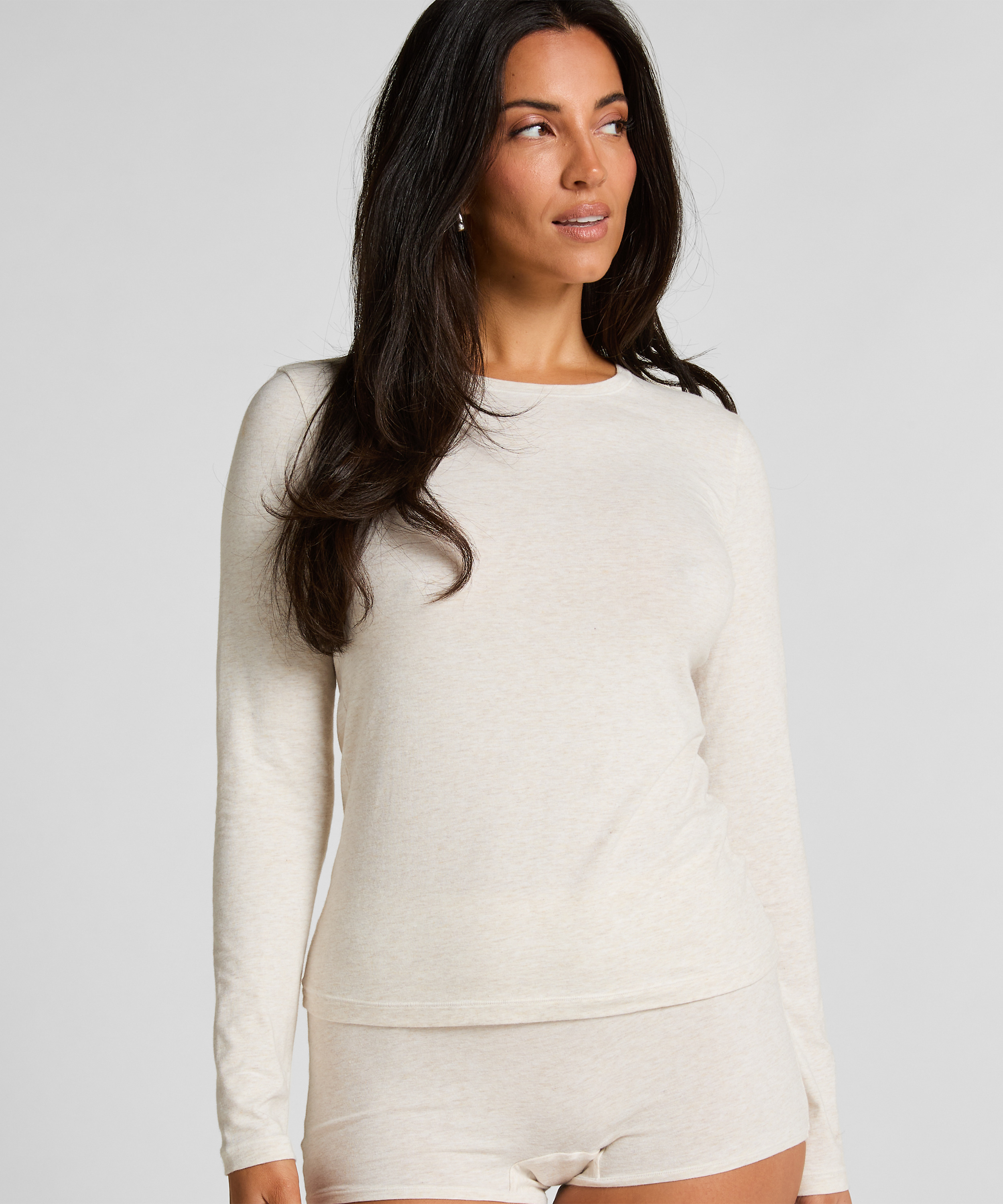 Haut &agrave; manches longues en coton doux, Beige, main