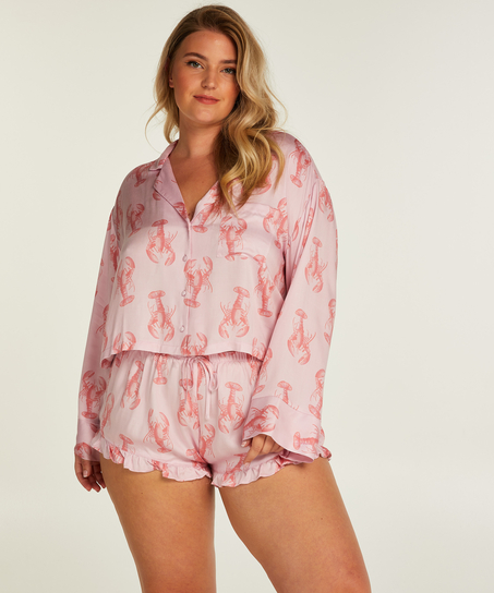 Pyjamatop lange mouwen Twill, Roze