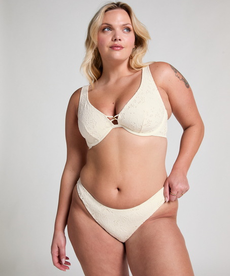 Bas de bikini échancré en crochet, Blanc