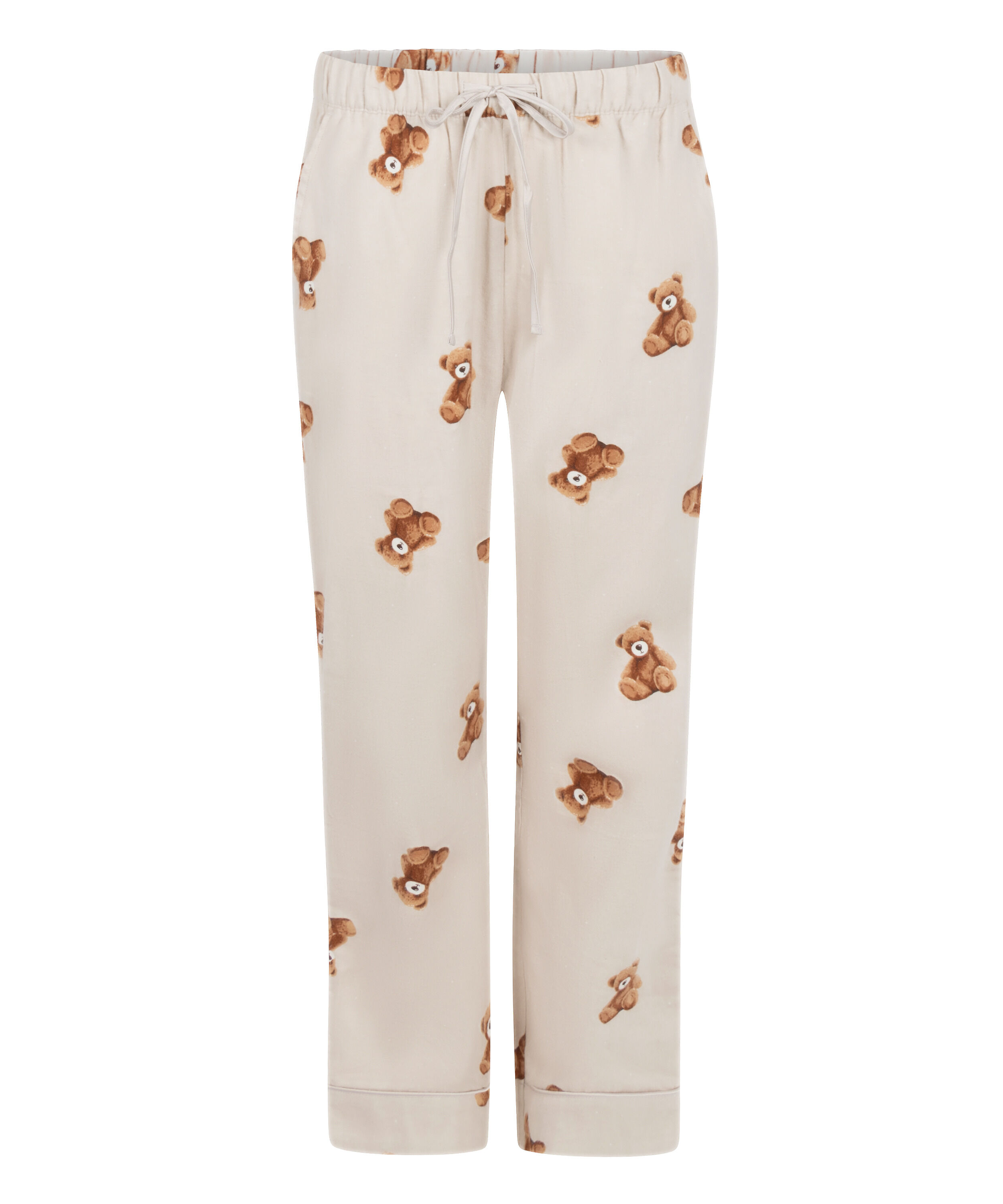 Rechte flanellen broek met beer, Beige