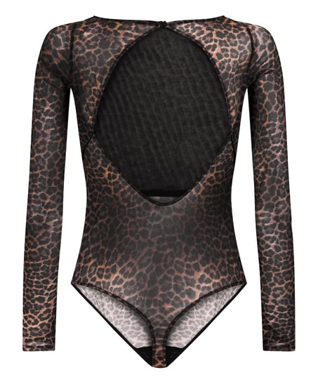 body met lange mouwen Tara Leopard, Zwart